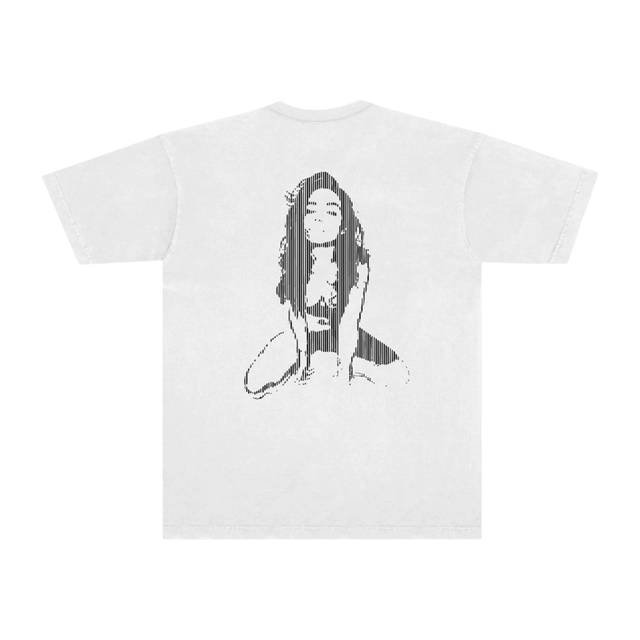 Back of white t-shirt with woman silhouette design